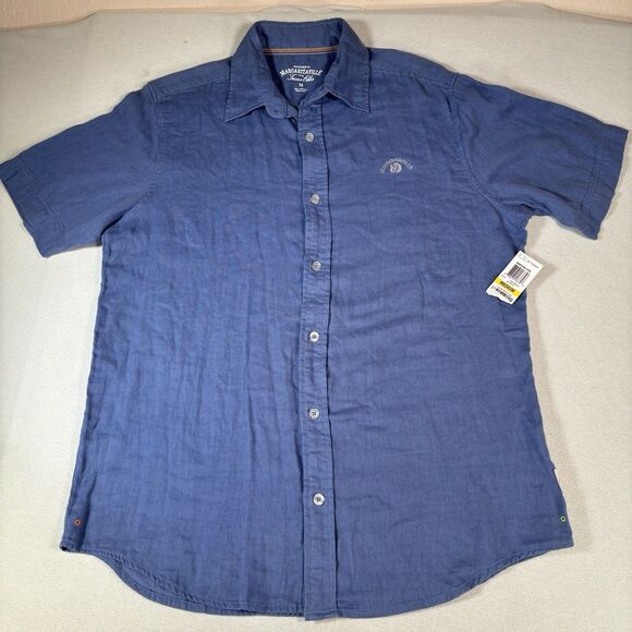 Jimmy Buffet Mens Margaritaville Hawaiian Shirt Mens M Blue Woven Hawai New - Picture 2 of 9